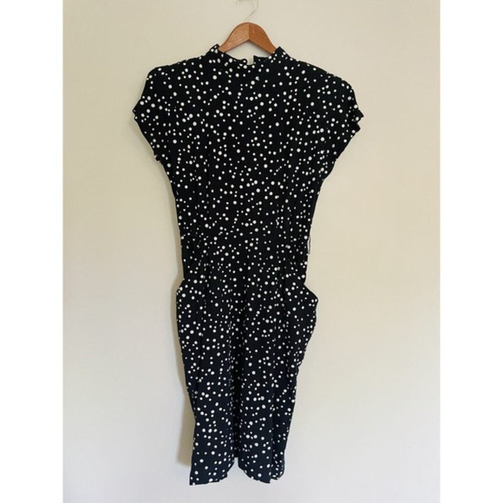 VTG Scarlett Wiggle Dress. Size 11/12 (M/L). Black & White Polka Dot. Midi.
